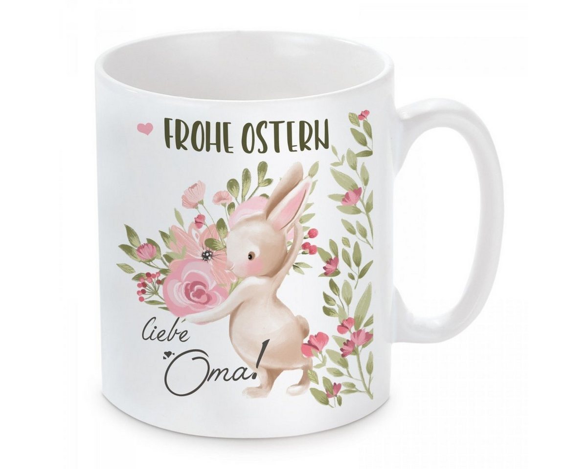 Herzbotschaft Tasse Kaffeebecher mit Motiv Frohe Ostern liebe Oma!, Keramik, Kaffeetasse spülmaschinenfest und mikrowellengeeignet von Herzbotschaft