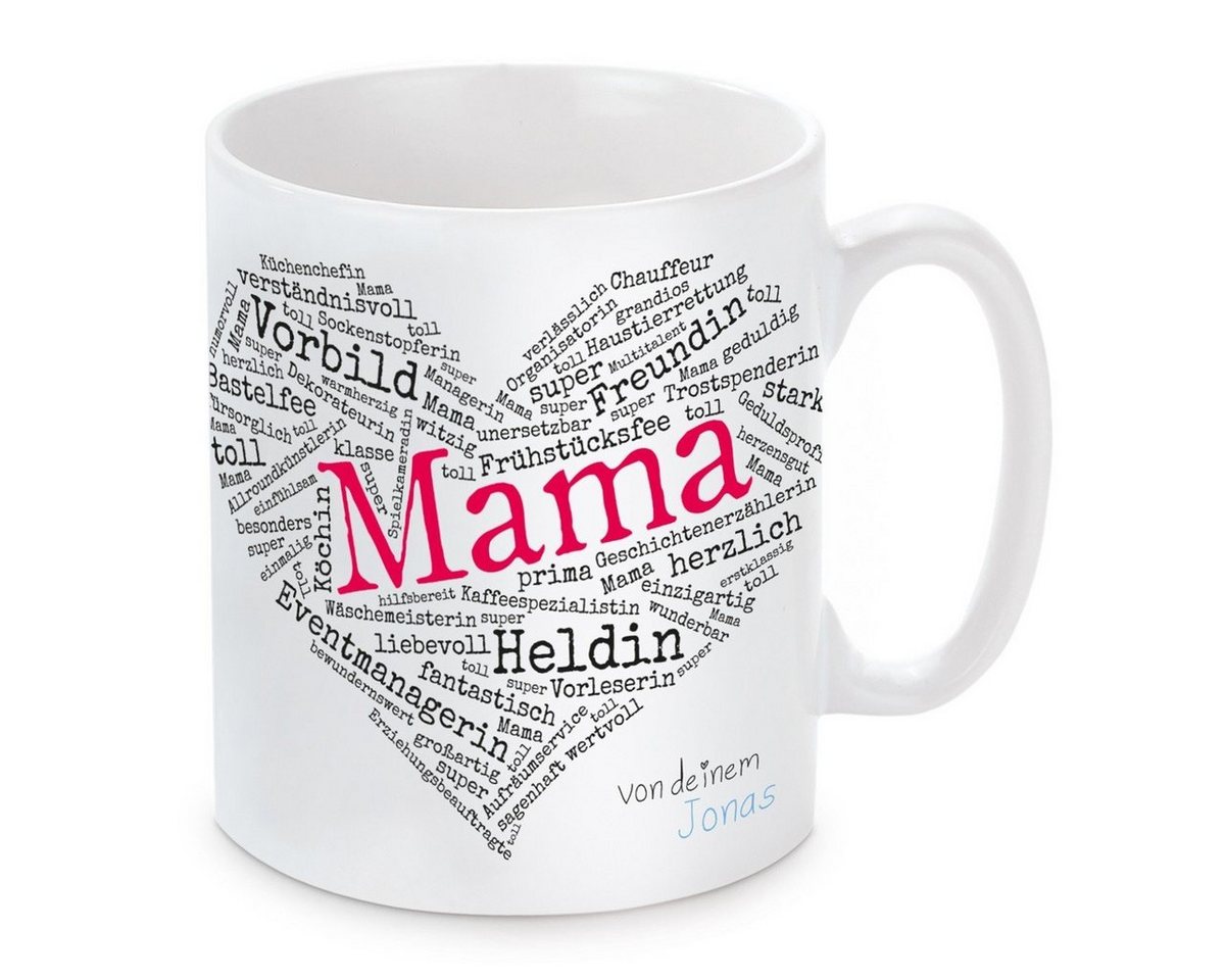 Herzbotschaft Tasse Kaffeebecher mit Motiv Herz aus Worten - Für Mama, Keramik, Kaffeetasse spülmaschinenfest und mikrowellengeeignet von Herzbotschaft