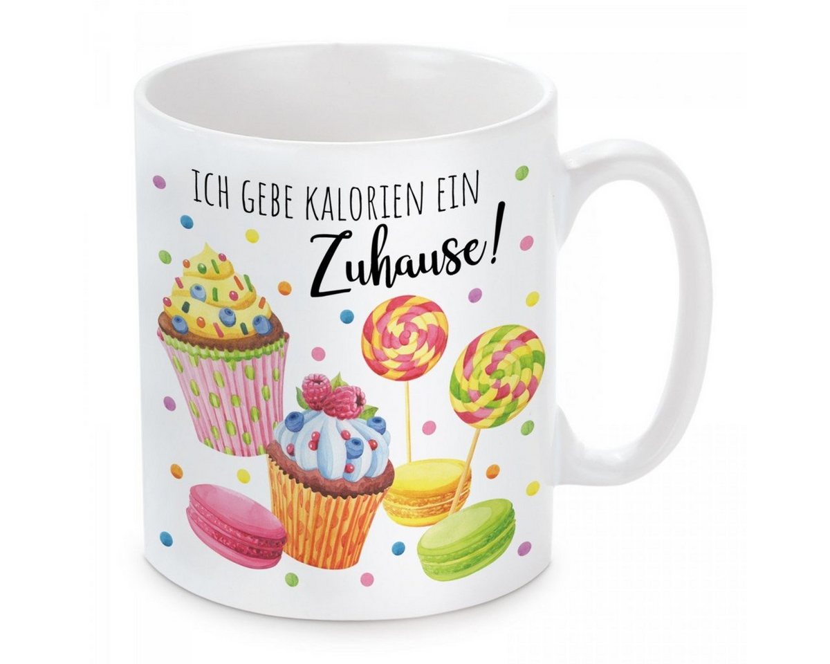 Herzbotschaft Tasse Kaffeebecher mit Motiv Ich gebe Kalorien ein Zuhause, Keramik, Kaffeetasse spülmaschinenfest und mikrowellengeeignet von Herzbotschaft