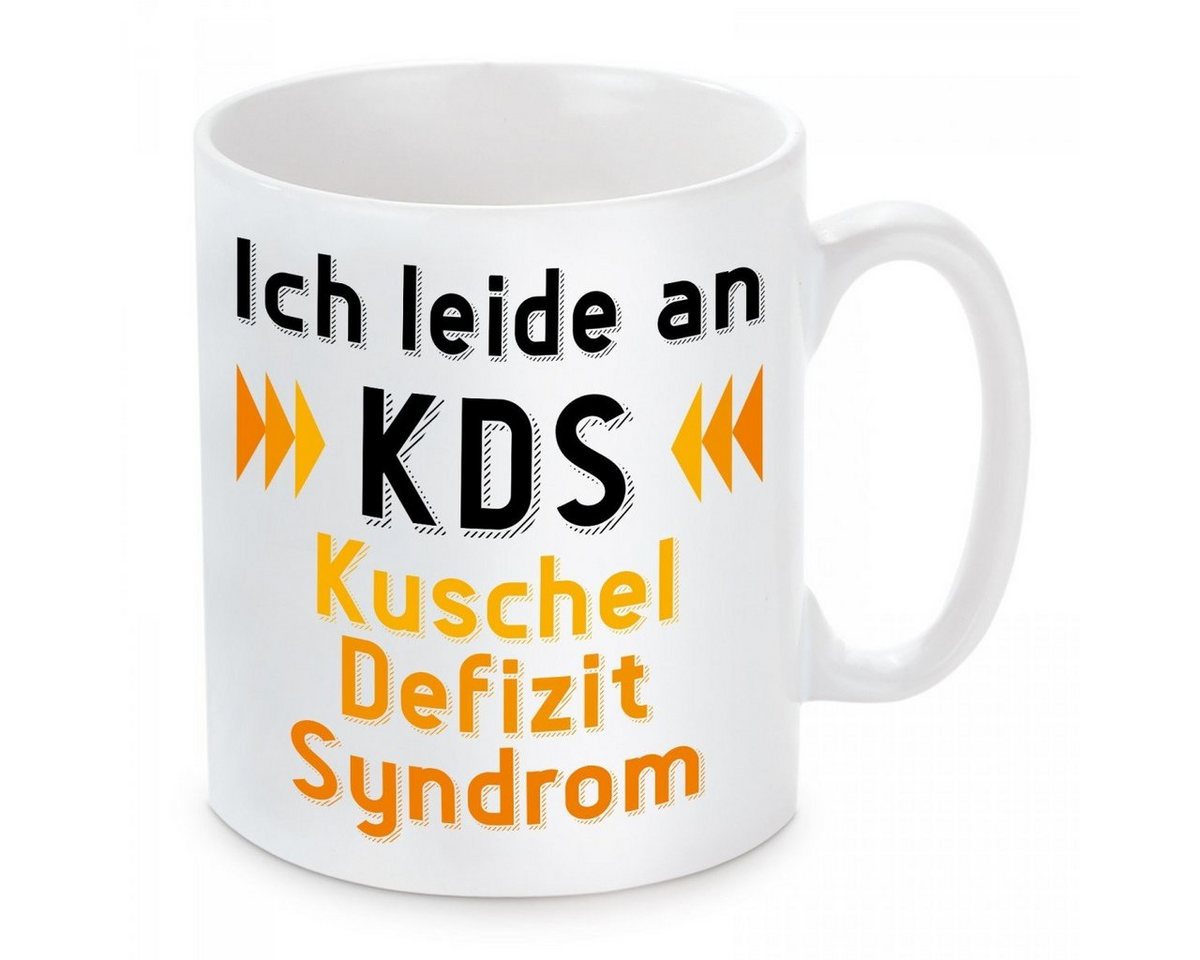 Herzbotschaft Tasse Kaffeebecher mit Motiv Ich leide an KDS, Keramik, Kaffeetasse spülmaschinenfest und mikrowellengeeignet von Herzbotschaft