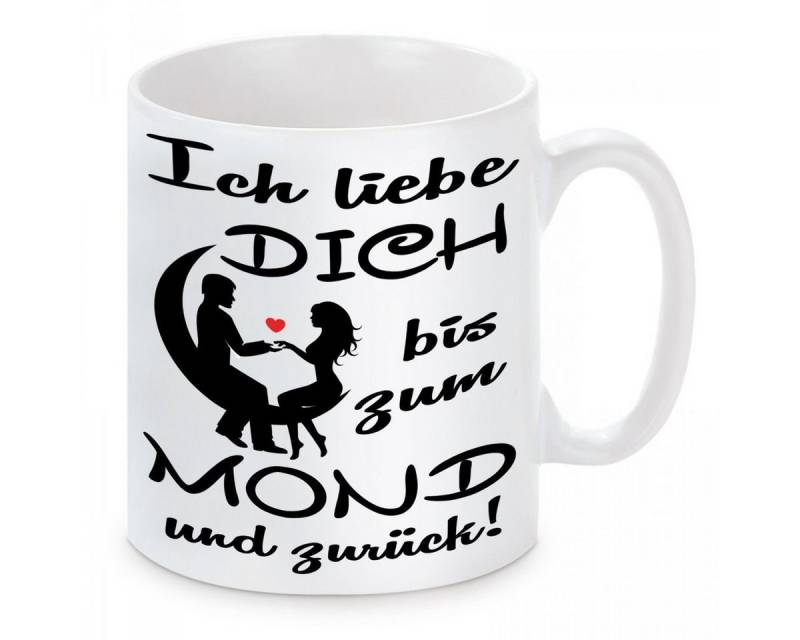 Herzbotschaft Tasse Kaffeebecher mit Motiv Ich liebe Dich bis zum Mond und zurück, Keramik, Kaffeetasse spülmaschinenfest und mikrowellengeeignet von Herzbotschaft