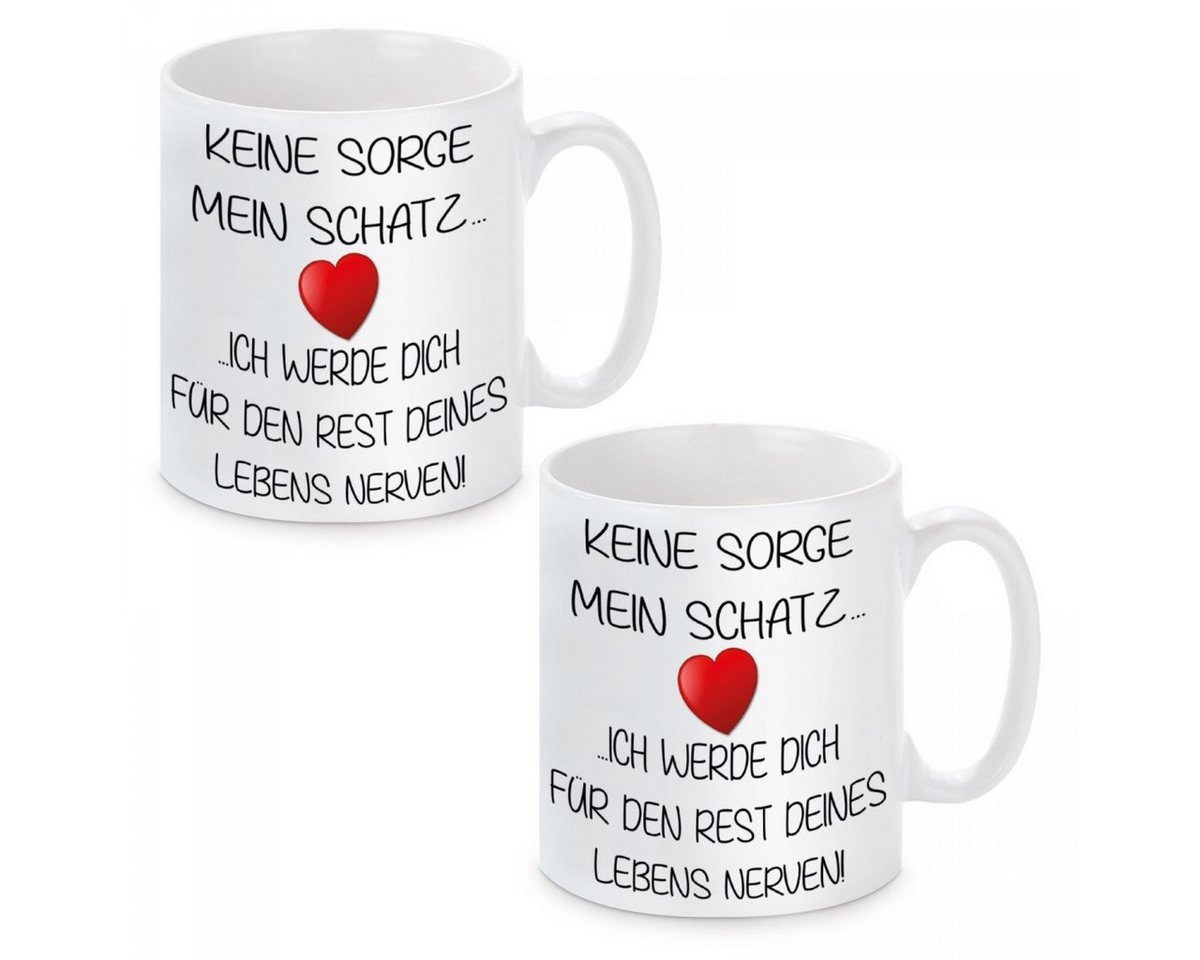 Herzbotschaft Tasse Kaffeebecher mit Motiv Keine Sorge mein Schatz, Keramik, Kaffeetasse spülmaschinenfest und mikrowellengeeignet von Herzbotschaft