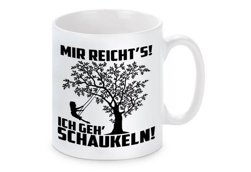 Herzbotschaft Tasse Kaffeebecher mit Motiv Mir reicht’s ich geh schaukeln, Keramik, Kaffeetasse spülmaschinenfest und mikrowellengeeignet von Herzbotschaft