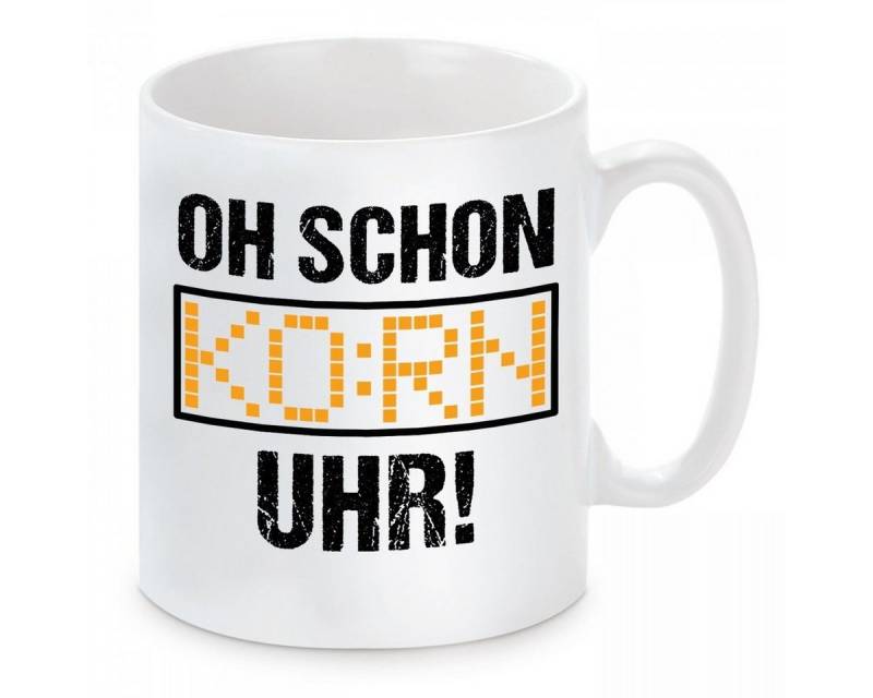 Herzbotschaft Tasse Kaffeebecher mit Motiv OH SCHON KORN UHR, Keramik, Kaffeetasse spülmaschinenfest und mikrowellengeeignet von Herzbotschaft