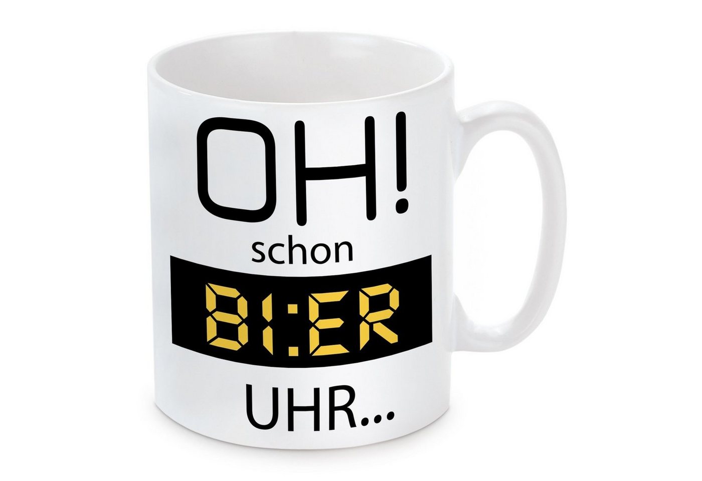 Herzbotschaft Tasse Kaffeebecher mit Motiv Oh! schon Bier Uhr, Keramik, Kaffeetasse spülmaschinenfest und mikrowellengeeignet von Herzbotschaft