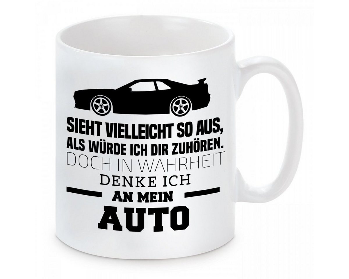 Herzbotschaft Tasse Kaffeebecher mit Motiv Sieht vielleicht so aus als würde ich Auto, Keramik, Kaffeetasse spülmaschinenfest und mikrowellengeeignet von Herzbotschaft