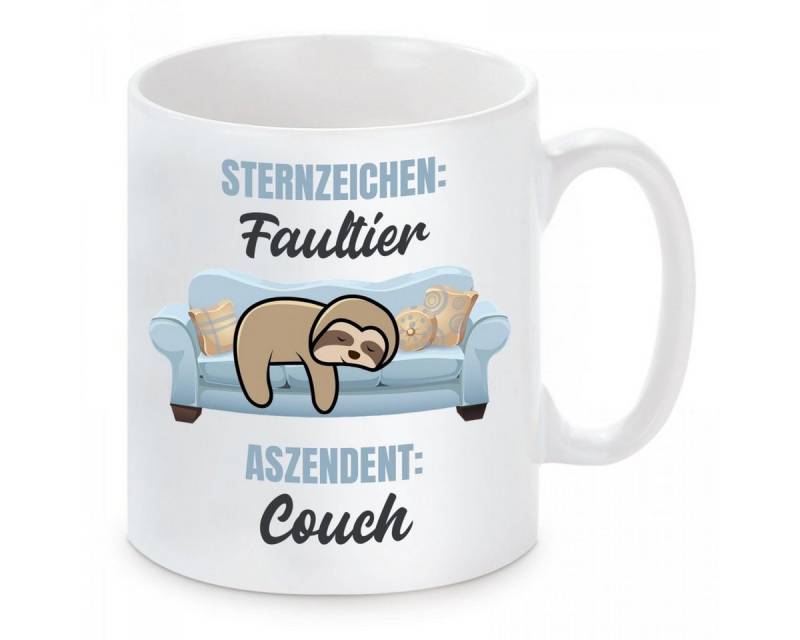 Herzbotschaft Tasse Kaffeebecher mit Motiv Sternzeichen Faultier - Aszendet Couch, Keramik, Kaffeetasse spülmaschinenfest und mikrowellengeeignet von Herzbotschaft