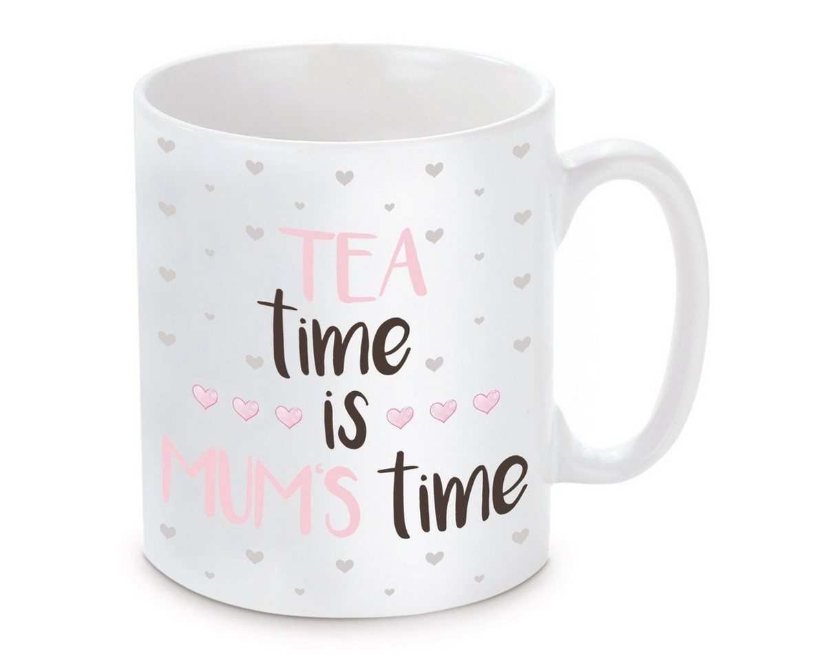Herzbotschaft Tasse Kaffeebecher mit Motiv Tea time is Mums time, Keramik, Kaffeetasse spülmaschinenfest und mikrowellengeeignet von Herzbotschaft