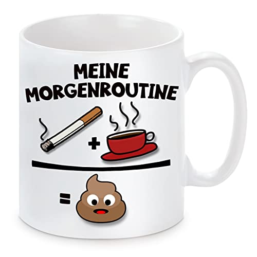 Tasse mit Motiv - Meine Morgenroutine - Zigarette und Kaffee von Herzbotschaft