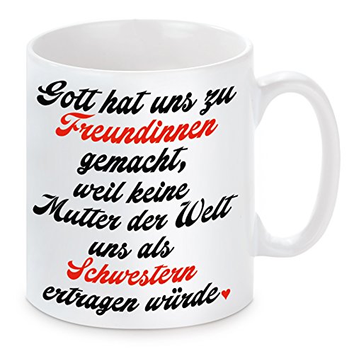 Tasse mit Motiv Modell: Gott hat uns zu Freundinnen gemacht von Dirndljäger