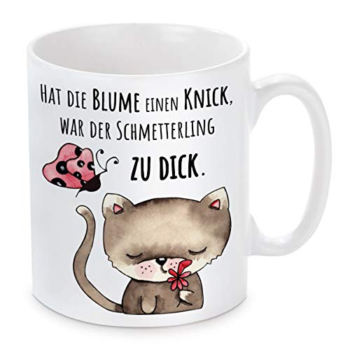 Tasse mit Motiv Modell: Hat die Blume einen Knick, war der Schmetterling zu dick. von Herzbotschaft