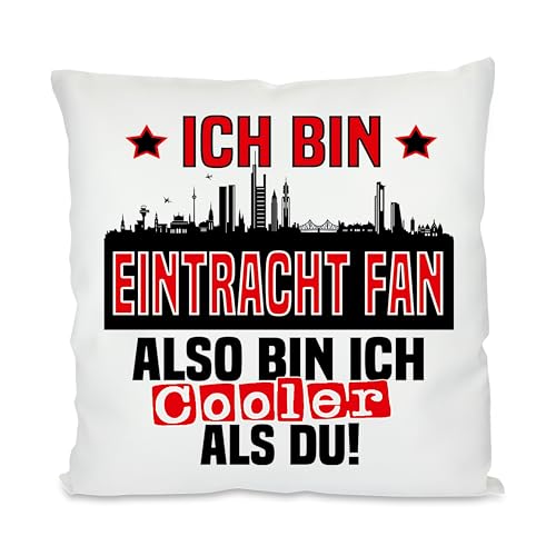 Kissen mit lustigem Spruch und Wunschtext auf der Rückseite | Ich bin Eintracht Fan also bin ich cooler als du! | Fußball Deko-Kissen für Frankfurt Fan | Skyline deiner Stadt | 40cm x 40cm | Kissen mit lustigem Spruch und Wunschtext auf der Rückseite | Ich bin Eintracht Fan also bin ich cooler als du! | Fußball Deko-Kissen für Frankfurt Fan | Skyline deiner Stadt | 40cm x 40cm | von Herzbotschaft