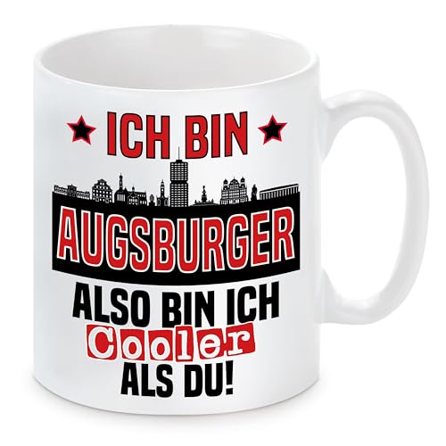 Tasse mit Spruch | Ich bin Augsburger also bin ich cooler als du! | Fußball Keramiktasse für Augsburg Fan | Skyline deiner Stadt | hochwertiger Druck von Herzbotschaft