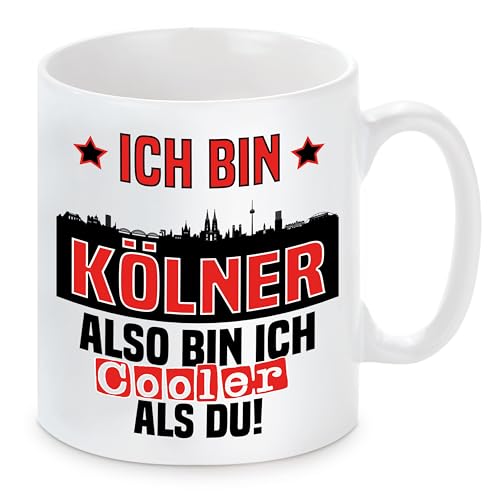 Tasse mit Spruch | Ich bin Kölner also bin ich cooler als du! | Fußball Keramiktasse für Köln Fan | Skyline deiner Stadt | hochwertiger Druck von Herzbotschaft