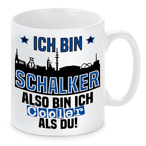 Tasse mit Spruch | Ich bin Schalker also bin ich cooler als du! | Fußball Keramiktasse für Schalke Fan | Skyline deiner Stadt | hochwertiger Druck von Herzbotschaft