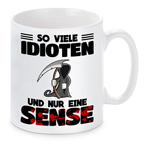 witzige Tasse mit Motiv - Nur eine SENSE/optional personalisierbar mit Wunschtext auf der Rückseite (Motiv) von Herzbotschaft