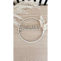 Gäste Wc Schild | Makramee Trockenblumenkranz Türkranz Ring Trockenblumen Boho Floral Hoop Trockenblumenring Kranz Toilette von Herzensstube