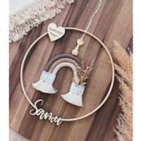 Makramee Regenbogen Mit Trockenblumen Personalisiert | Türschild Kinderzimmer Geschenk Taufe Name Wandbehang von Herzensstube
