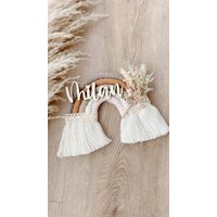 Makramee Regenbogen Personalisiert Trockenblumen | Wandbehang Türschild Kinderzimmer Geschenk Taufe Mit Name von Herzensstube