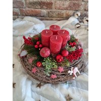 Adventskranz D40cm Rot Adventskränze Weihnachtskränze Kerzen Weihnachten Advent Weihanchten von Herzflair