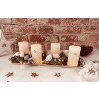 Adventskranz L45cm Weiß Adventsgetseck Weihnachtskränze Kerzen Tablett Sterne Beleuchtet Led von Herzflair