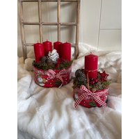 Adventskranz Rot Adventskränze Adventsgestecke Kerzenkranz Natur Sterne Zimt Zapfen Kerze von Herzflair