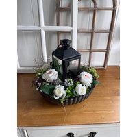 Blumengesteck Mit Laterne 30cm Gesteck Tischgesteck Tischdeko Geschenk Garten von Herzflair