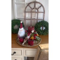 D40cm Adventskranz Kerzengesteck Weihnachten Kugeln Kerzen Adentsgesteck Handmade Rot/Gold Led Kerze von Herzflair