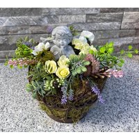 Grabschmück Engel Urnengrab Grabgesteck Metallkorb Tischgesteck Geschenk Blumengesteck Kronenkorb Moos von Herzflair