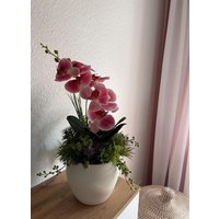 Orchideen Blumengesteck H60cm Großes Künstliches Gesteck Lebensecht Realistisch Landhaus Rosa von Herzflair