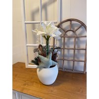 Tischgesteck 50cm Amaryllis Weihnachten Dauerhaft Haltbar Zimt Tanne Sterne von Herzflair