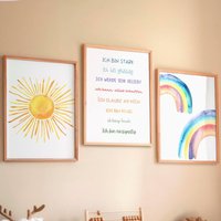 Kinderzimmer Deko Posterset Regenbogen Sonne Affirmationen Wandbild A3 Geschenk Babyparty Taufe Geburtstag Schule Junge Mädchen Neutral Kinderzimmer Deko Posterset Regenbogen Sonne Affirmationen Wandbild A3 Geschenk Babyparty Taufe Geburtstag Schule Junge Mädchen Neutral von Herzgetragen