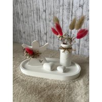 Dekoratives Tablett Mit Engel, Herzen Und Kleine Vase, Oval, Weiß, Tischdekoration, Weihnachten, Geschenk, Frauen von HerzleDesign