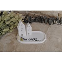 Dekotablett Weiß Mit 2 Häusern, Raysin Dekotablett Weiß Mit 2 Häusern, Raysin von HerzleDesign