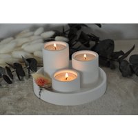 Dekoteller Weiß Rund & 3 Teelichthalter, Raysin von HerzleDesign