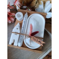 Geschenk-Set, Tablett Oval + 2 Häuser & Kerze Nach Wahl, Versch. Botschaften Geschenk-Set, Tablett Oval + 2 Häuser & Kerze Nach Wahl, Versch. Botschaften von HerzleDesign