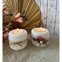 Teelicht, Teelichthalter, Kerzenständer, Weiß, Glatt, Mit Rillen, Raysin von HerzleDesign