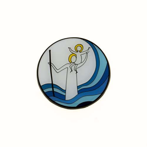 Herzmensch Christophorus-Plakette klein fürs Auto Schutzpatron Autoplakette Gute FAHRT Schutzengel selbstklebend 3,5 cm Heiliger Christopherus blau weiß Email von Herzmensch