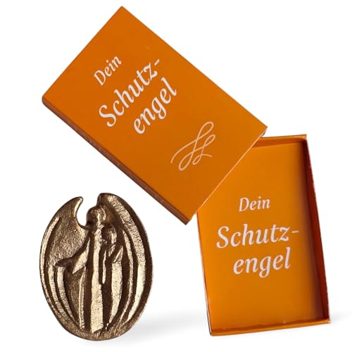 Herzmensch Dein Schutzengel Glücksbringer Geschenk für Kinder und Erwachsene - Massive goldene Bronze 3 x 4,5 cm zu Weihnachten, Geburtstag, Kommunion von Herzmensch