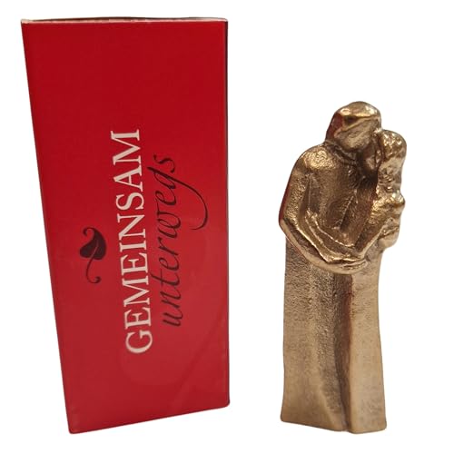Herzmensch Kleine Liebespaar Figur Massive Bronze Gold 7 cm Mann und Frau eng umschlungen in Liebe vereint als Geschenk zur Hochzeit, Jahrestag von Herzmensch