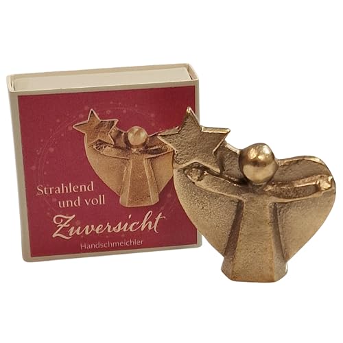 Herzmensch Kleiner Goldener Bronze Engel 4,5 cm mit Stern Sternenkind Weihnachten Deko Geschenk als Schutzengel Glücksbringer für das ganze Jahr von Herzmensch