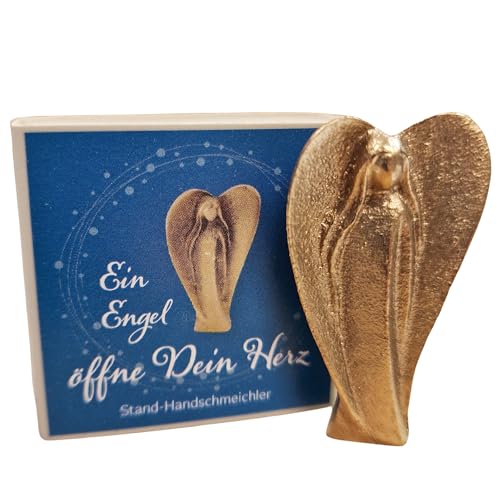 Kleiner Schutzengel aus massiver Bronze Gold 3,7 x 2,7 cm - EIN Engel öffne Dein Herz - mini Geschenk Glücksbringer für Mann und Frau für alle Anlässe von Herzmensch