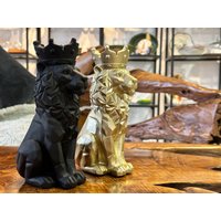 Löwe Statue/Figur Mit Krone Schwarz Gold Dekoration/ König Skulptur Tischdekoration Homedecor Geschenkidee von HerzstueckeABG