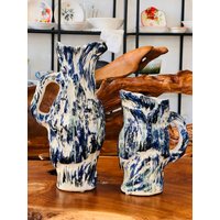 Vase/Blumenvase Henkelkrug Weiß Blau Keramikvase Tischdekoration Handarbeit Aus Keramik Dekor Dekoration Homedecor Geschenk von HerzstueckeABG