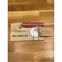 Geschenk Set - Geburtstag Pustekuchen Mini Kerzenständer Gugelhupf Geburtstagsgeschenk Überraschung Raysin Holz Stabkerze von HerzstueckevonJulia