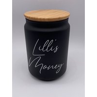 Money - Sparglas Glas Mit Bambusdeckel Geschenk Geldgeschenk Spardose Geldglas Personalisierbar von HerzstueckevonJulia