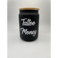 Tattoo Money - Sparglas Glas Mit Bambusdeckel Geschenk Geldgeschenk Spardose Geldglas von HerzstueckevonJulia
