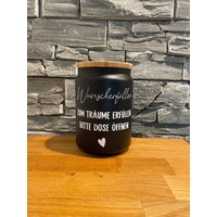 Wunscherfüller - Wünsche Glas Mit Bambusdeckel Geschenk Erinnerungen Geldgeschenk Spardose Aufbewahrung Zum Träume Erfüllen von HerzstueckevonJulia