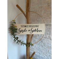 Türkranz | Kranz Metallring Wanddeko |Eukalyptus Personalisierbar Wunschtext Hochzeit von HerzundHandDesign