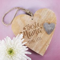 Holzherz Beste Mama - Zum Aufhängen Mit Metallherz-Applikation von HerzundHeim